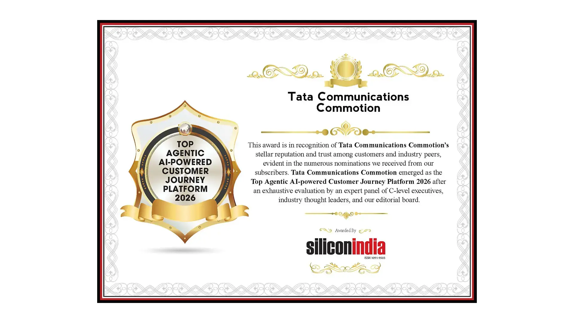 Tata Communications Commotion named the Top Agentic AI-Powered Customer Journey Platform 2026 by SiliconIndia
